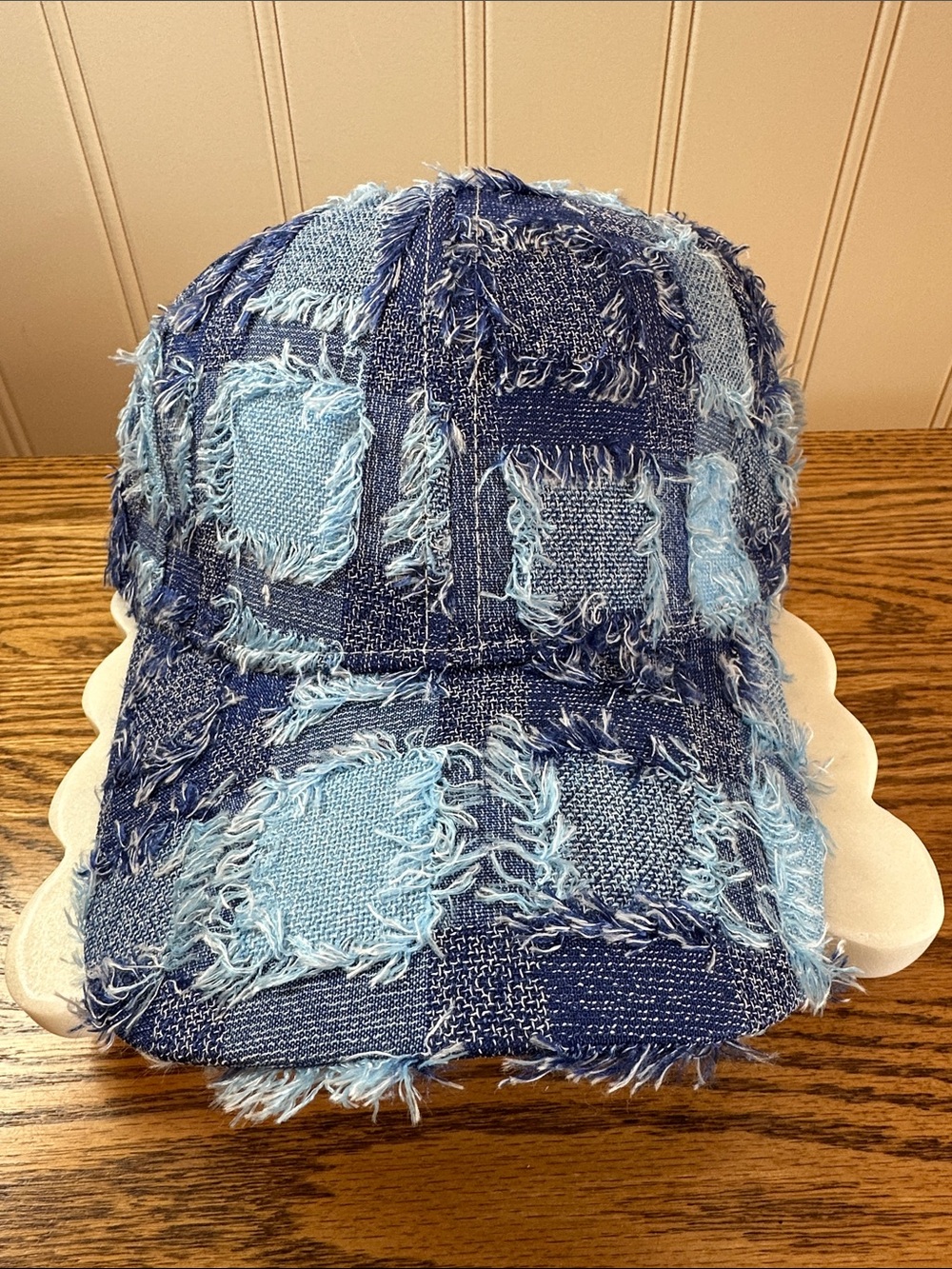 Women’s Distressed Patchwork Denim Cap - Blue